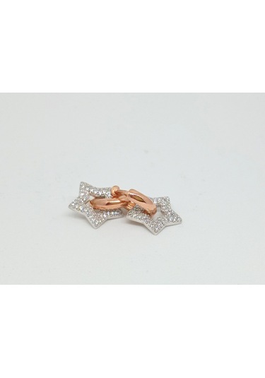 Rose Kaplama Yıldız Figürlü Taşlı 925 Ayar Gümüş Halka Küpe 4.82 Gr Gümüş