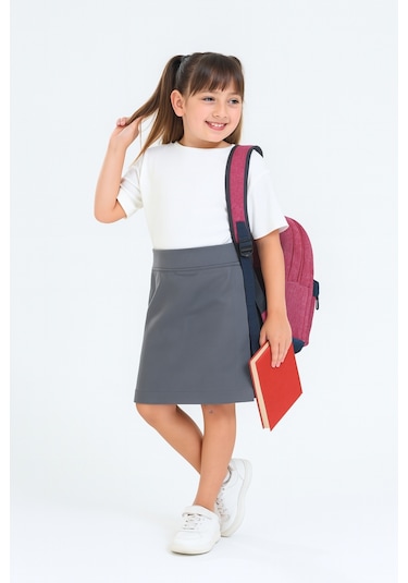 Kız Çocuk Beli İpli Okul Kaşkorse Şort Etek G2025-1 Gri