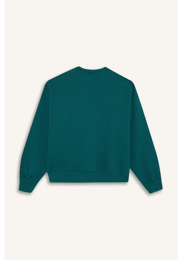 Defacto Kız Çocuk Relax Fit Bisiklet Yaka Baskılı Sweatshirt E8894a825augn1116 Yeşil