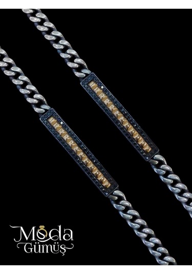 Modagümüşevi Siyah Zirkon Taşlı Gümüş Gurmet Bileklil