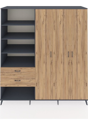 Kronos Dolap 16 Raflı 2 Çekmeceli 3 Kapaklı 220x59x243 Antrasit-çam/çam Atlas Çam/atlas Çam