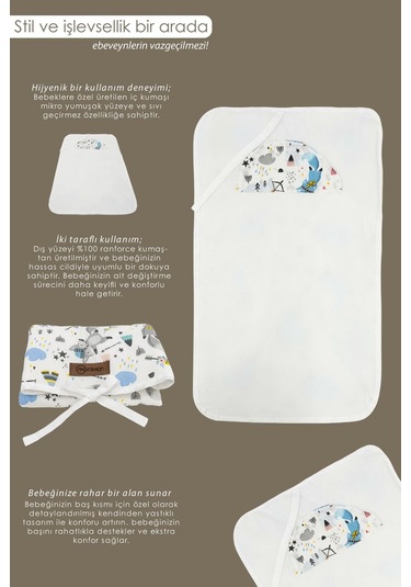 Mordesign Bebek Çanta Alt Açma Minderi Alt Değiştirme Pedi Taşınabilir Bakım Örtüsü Care Tilki Serisi Gri Zg10131-2 Gri