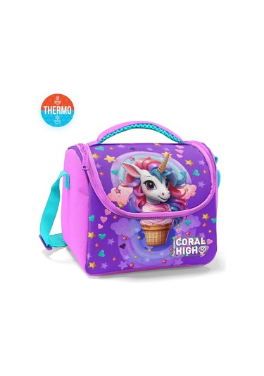 Coral High Kız Çocuk Termoslu Beslenme Çantası - Mor Pembe Dondurma Unicorn, Kız Çocuk Mor - Pembe