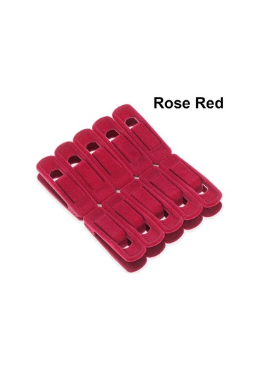 Gül Kırmızı-10 Adet/takım Kaymaz Kadife Askılar Klipler Kadife Floklu Pantolon Ceket Asılı Kancalar Yerden Tasarruf Elbise Klip Kurutma Rafları