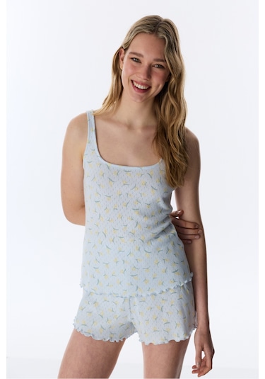 Penti Açık Mavi Flora Pointel Şortlu Pijama Takımı