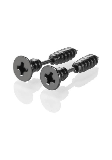 Novahub Siyah 2 Adet Punk Erkek Kadın Düğme Küpe Anti Alerjik Paslanmaz Çelik Vücut Pirsing Tüm Vidalı Saplama Küpe Komik Takı Siyah Siyah