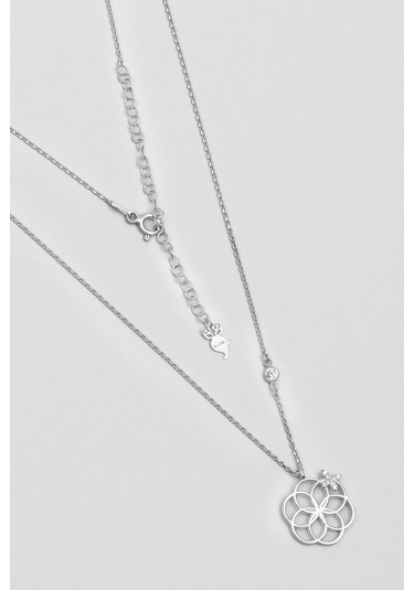 Yaşam Çiçeği 18 Ayar Beyaz Altın Kaplama 47 Cm Gümüş Kolye