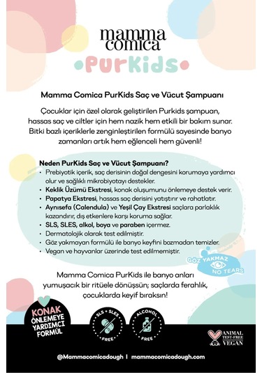 Purkids Prebiotikli Vegan Çocuk Saç Ve Vücut Şampuanı-500ml
