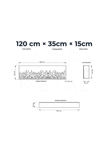 Arif Şömine Dekoratif Yapay Elektrikli Şömine - 120x35x15 Cm - Farklı Renk Mod'ları, Kumandalı, Bluetooth
