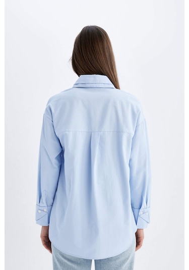 Defacto Relax Fit Poplin Uzun Kollu Gömlek Tunik C9430AX24SMBE429 Mavi Defacto Relax Fit Poplin Uzun Kollu Gömlek Tunik C9430AX24SMBE429 Mavi