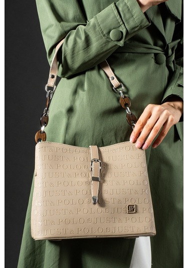 Jps-just Polo Kadın Omuz Çantası Ahşap Zincir Detaylı 4014-jp Kum
