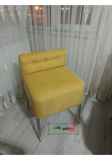 Ultra Lüks Metal Ayak Alda Lokum Puf Gümüş Sarı