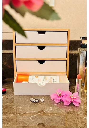 Makri Home Bambu Düzenleyici Seti, Bambu 4 Çekmeceli Düzenleyici Ahşap
