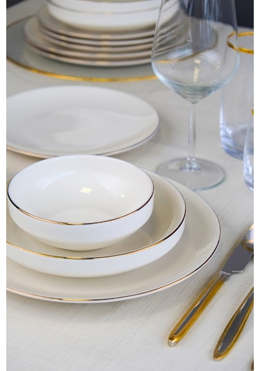 Tabak Evi Sofia Altın Yaldız Porselen Yemek Takımı 24 Parça 6 Kişilik Beyaz - Altın
