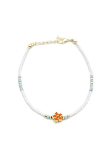 Boncuklu Çiçek Halhal - Turuncu Çok Renkli