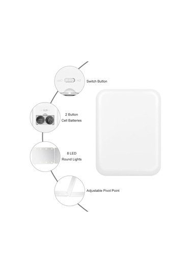 Valkyrie 8 Led Işıklı Katlanır Makyaj Aynası Beyaz
