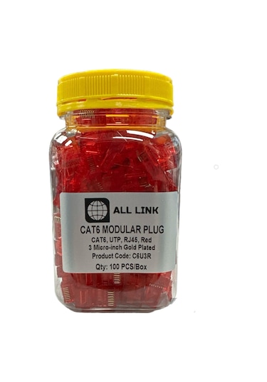 C6u3r Cat6 Utp Modular Plug Rj45 Red 3 Micro-inch Gold Plated