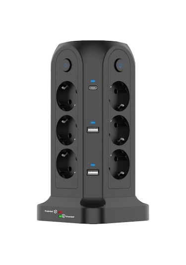 Kule Tipi Priz - Avrupa Standardı - 2 Type-c Portlu - 2 Metre Kablolu - 12 Yuvalı Um46021-1 Yurt Dışından 2 Metre