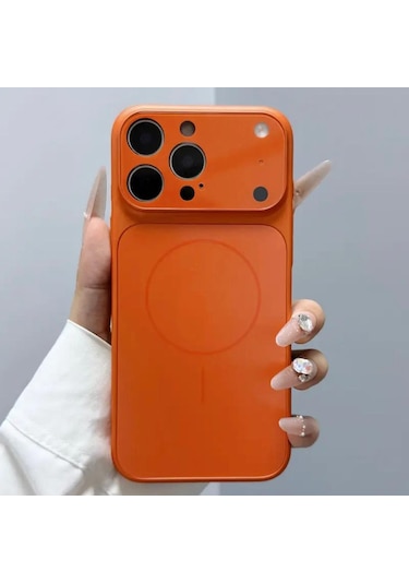 Apple İphone 14 Pro Uyumlu Magsafe Kılıf 17 Pro Max Kamera Görünümlü Lens Korumalı Kapak Turuncu