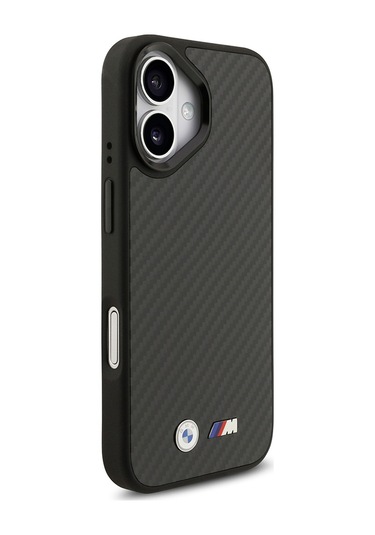 İphone 17 Uyumlu Kılıf Bmw Lisanslı M-safe Özellikli Karbon Fiber Metal Logolu Kevlar Kapak Siyah Siyah