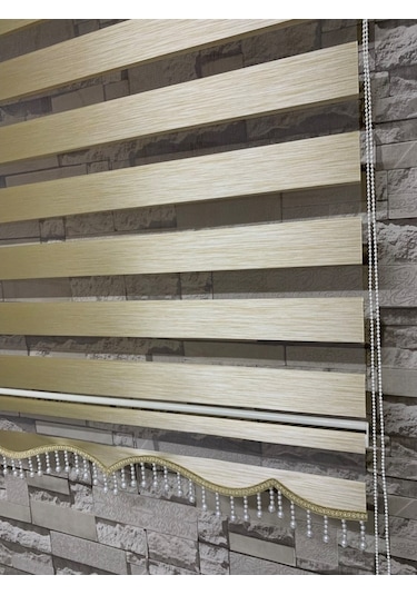 Krem Renk Bambu Zebra Perde (Etek Boncuklu)