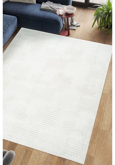 Tropikal Home Bambu Dokulu Modern Desenli Kaymaz Taban Lüx Dört Mevsim Yıkanabilir Halı Yolluk Krem