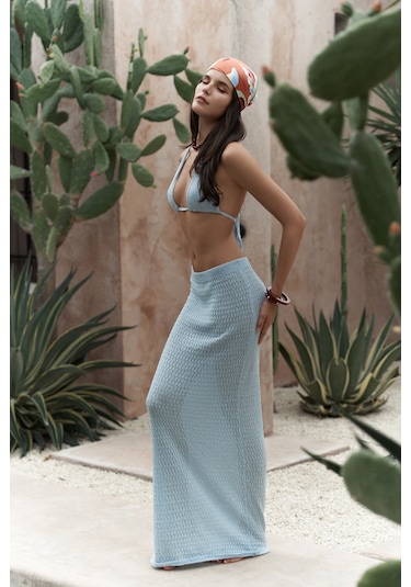 Mai Collection Mai Studios Co. Pangestu Üçgen Mavi Crop Etek Triko Takım mavi
