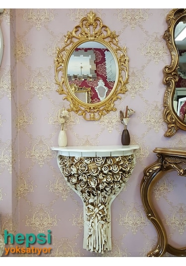 Vintage Taç Model Altın Renk Dekoratif Ayna Altın