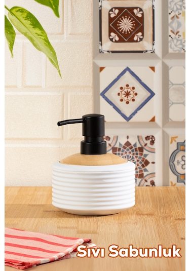 Porsima 3125 Banyo Ve Mutfak Sıvı Sabunluk 350ml Beyaz-ahşap Beyaz