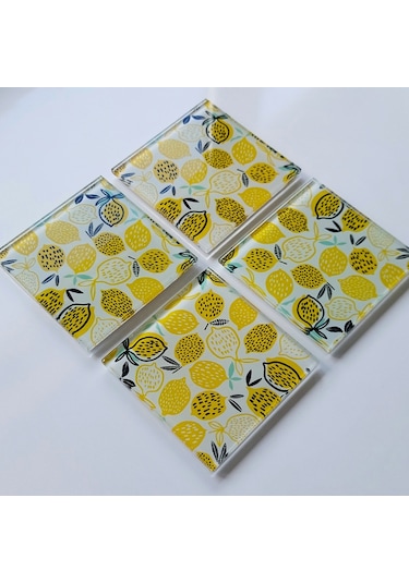 Decorita Cam Bardak Altlığı Sarı Limonlar 4'lü Takım 10 x 10 CM Sarı
