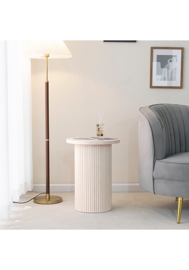 Leonora Bohem Ahşap Yan Sehpa Krem