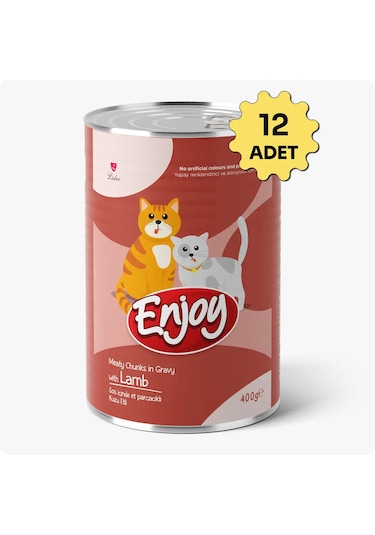 Enjoy Sos İçinde Et Parçacıklı Kuzu Etli Yetişkin Kedi Konservesi 400 Gr 12'li