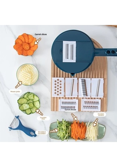 Trendooze Gaojunshop01 Mavi 11 İ 1 Ağır Hizmet Mutfak Robotu Dilimleyici Doğrayıcı Rende Mavi Ev Yemeği Hazırlama Aracı mavi