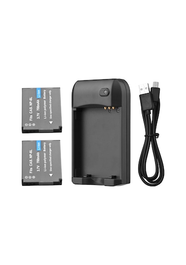 Geeksen Led Gösterge Işıklı Np-6l Pil Şarj Cihazı + 2 Adet Np-6l Pil 3.7v 700mah Usb Şarj Kablosu İle-siyah