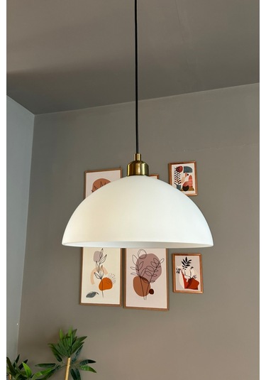 Perry Beyaz Cam Tekli Avize Yarım Lale Başlık Retro Sarkıt Lamba Restoran Salon Aydınlatma Beyaz