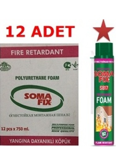 12 Adet 750ML Somafıx B2 Yangına Karşı Dayanıklı Poliüretan Köpük