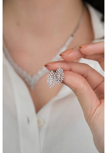 14 Ayar Beyaz Altın Taşlı Düğün Seti 76