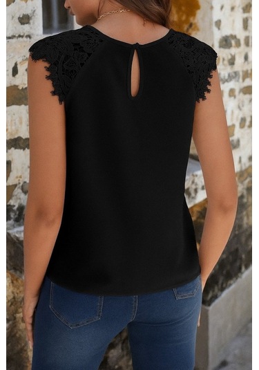 Soonaksesuar Kadın Kısa Kollu Bisiklet Yaka Ithal Krep Bluz Siyah