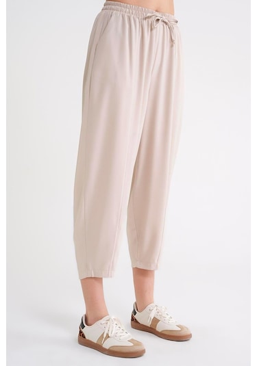 4307 Kadın Beli Lastikli Parçalı Şalvar Pantolon Taş Taş