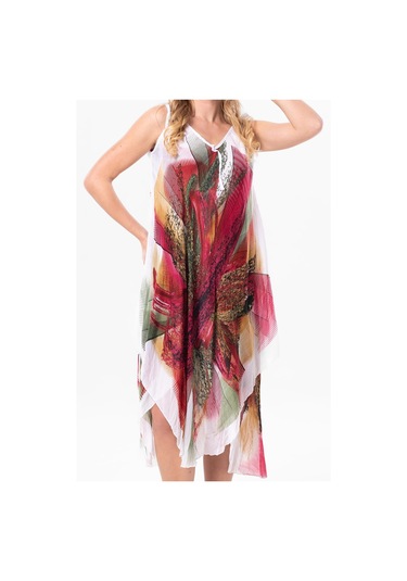 Askılı Vual Afrodit Midi Boy Yazlık Elbise Beyaz 6203 - Kadın