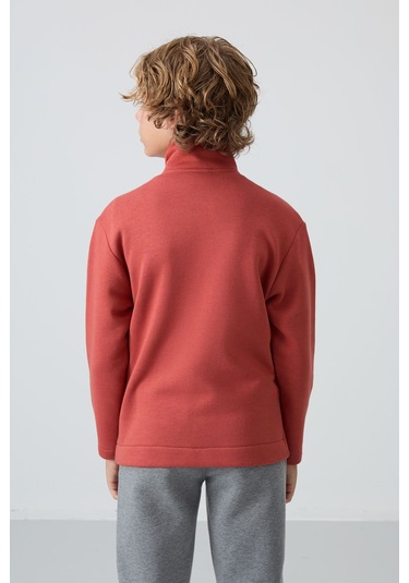 Tommy Life Kiremit Pamuklu Kalın İçi Tüylü Yumuşak Dokulu Standart Fit Nakışlı Erkek Çocuk Sweatshirt - 11245 Kiremit