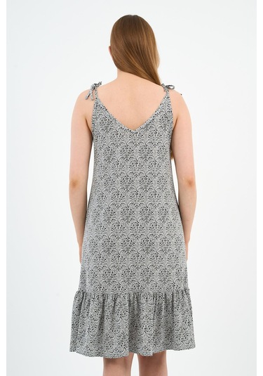 Bağlama Detaylı Askılı Volanlı Elbise B24-425-01 siyah