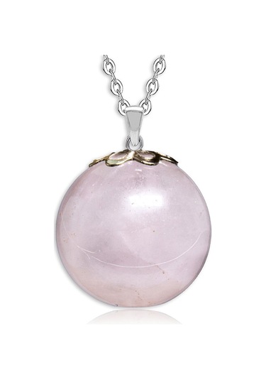 Erilsa Sertifikalı Yuvarlak Doğal Pembe Kuvars Taşı Kolye Çok Renkli