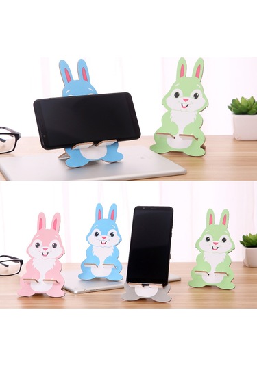 Tenfowee Sevimli Tavşan Desenli Ahşap Telefon Ve Tablet Standı - Mavi