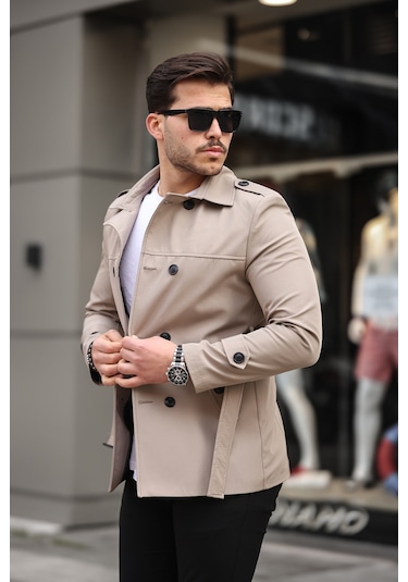 Mero Life Erkek Krem Mevsimlik Astarlı Kemerli Kruvaze Trençkot Krem Mero Life Erkek Krem Mevsimlik Astarlı Kemerli Kruvaze Trençkot Krem