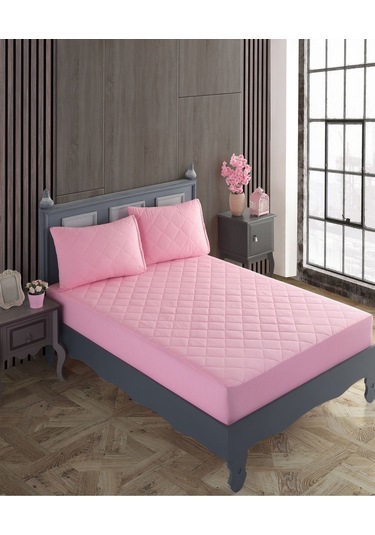 %100 Pamuk Kapitoneli Sıvı Geçirmez Renkli Yatak Alezi Yatak Koruyucu Alez Çarşaf Pembe