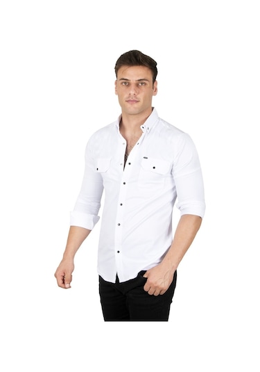 Deepsea Erkek Beyaz Fitilli Çıtçıtlı Kot Gömlek 300421 Beyaz
