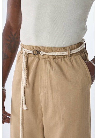 Lulikwear Beli İpli Keten Pantolon Kahverengi