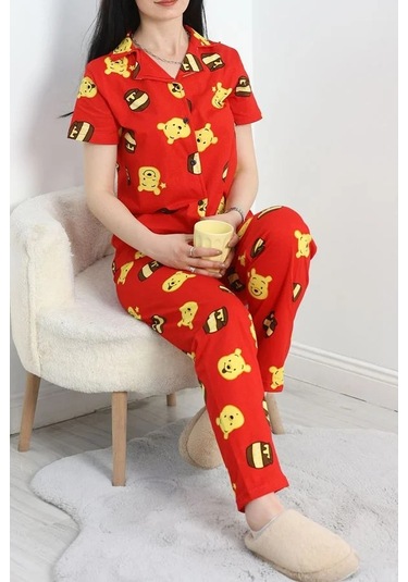 Seka Viskon Düğmeli Pijama Takımı Balkırmızı - 980.1287. Çok Renkli
