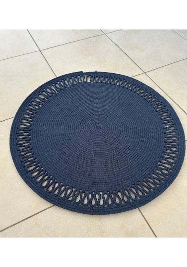 Jüt Kenarları Desenli Yuvarlak Banyo Paspası 40 X 40 Lacivert